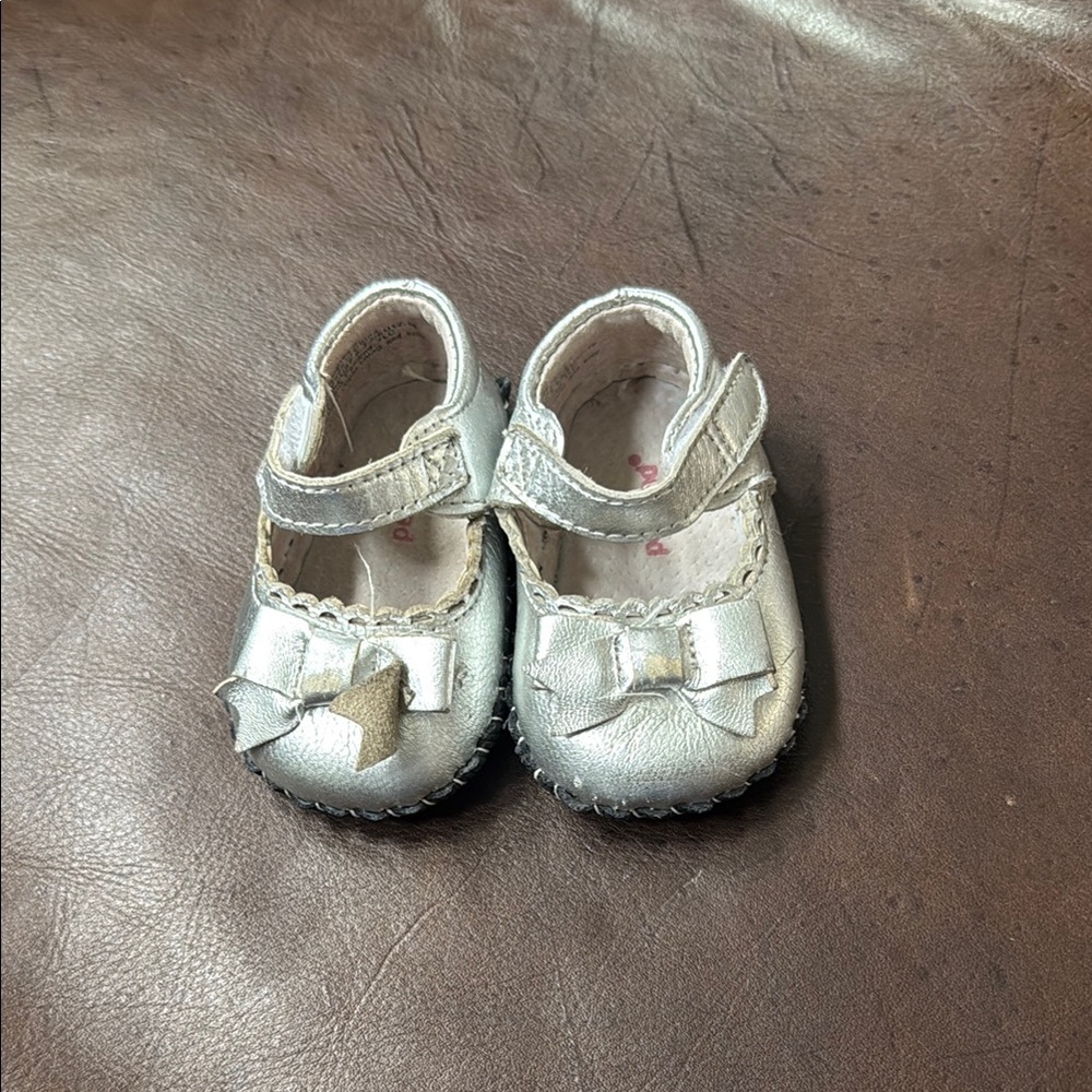 Pediped Betty Marry Jane Toddler Girl Size 0-6 Formal Dress Flats Silver